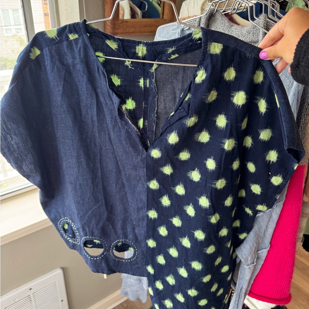 Navy and Green Polka Dot Blouse